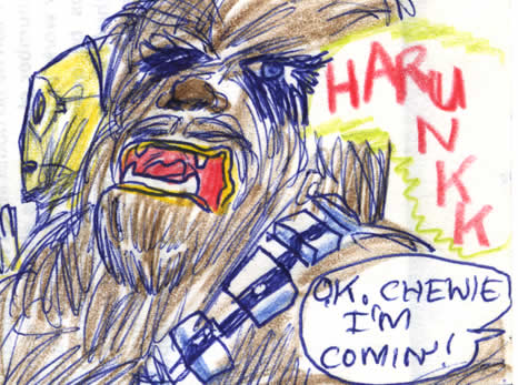 Chewbacca calls out to Han to hurry up "harunkk" - detail of this Star Wars comic page of 1981