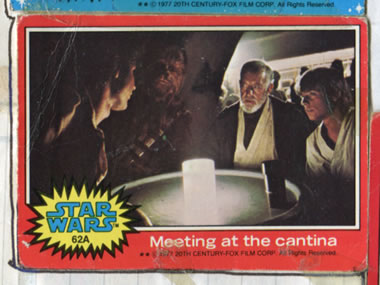 ben and luke meet solo and chewbacca - 1977 topps collectors' card