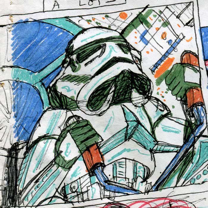 Stormtrooper flying a TIE Fighter—Star Wars Comic page detail